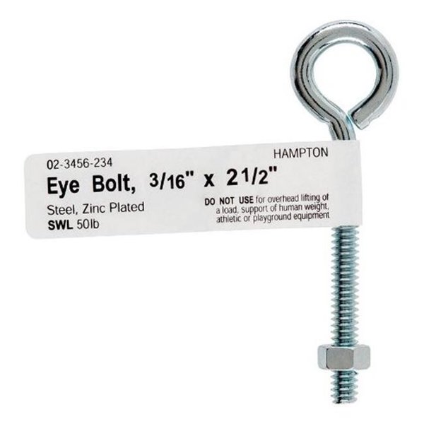 Hampton Hampton 02-3456-234 Bolt Eye Closed with Hex Nut  0.187 x 2.5 in. - pack of 10 58292